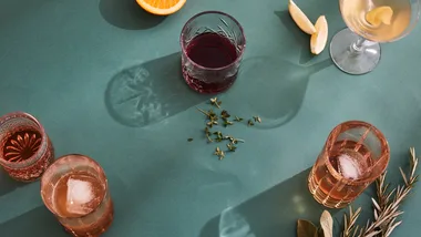Glasses filled with various vermouths.