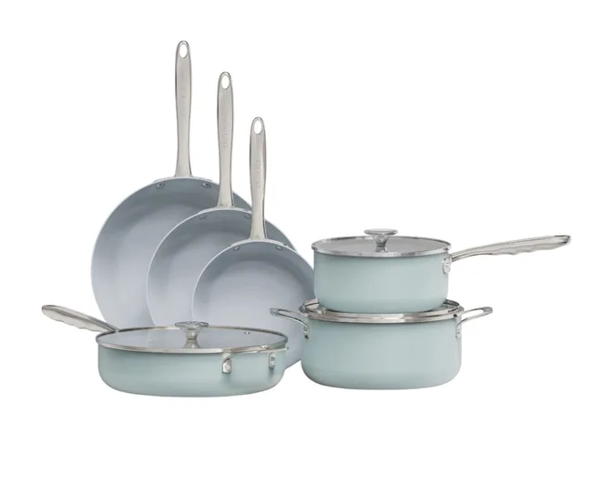 light blue nonstick cookware set from crumble