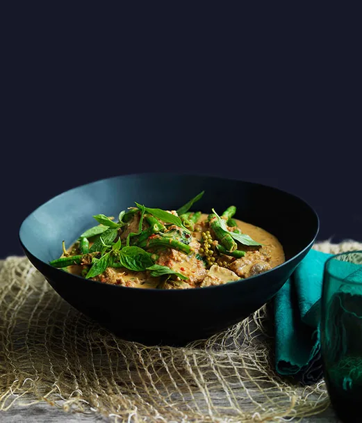 Pork neck, snake bean and peppercorn curry