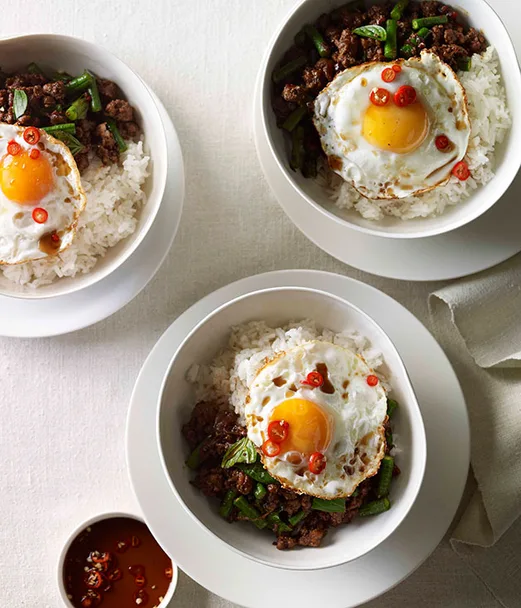 Pork pad kra pao with fried egg