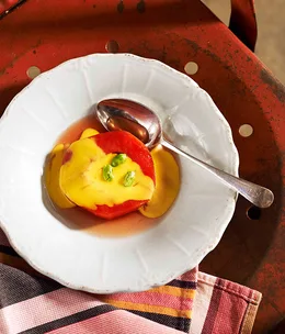 Slow-baked quince with saffron custard