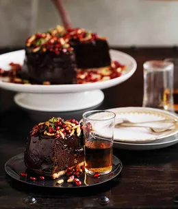 Shane Delia: Chocolate mousse tart with pomegranates and pine nuts