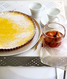 Gin and lime tart with confit cumquats