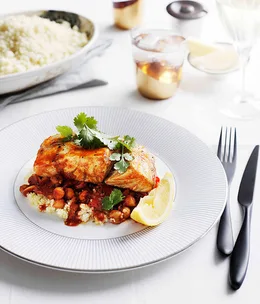 Moroccan-style barramundi with chickpeas and chilli