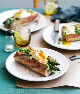 Asparagus, poached egg and Taleggio baguette