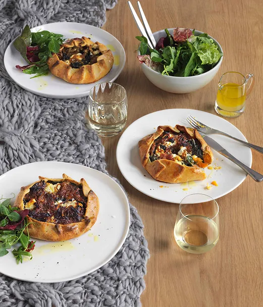 Sweet potato, silverbeet and goat&rsquo;s feta pies