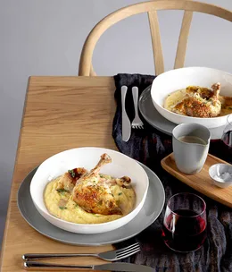 Roast chicken with polenta and wild mushroom sauce