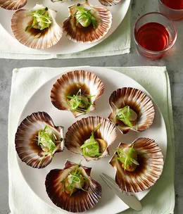 Steamed wild-harvest scallops with ginger and spring onions