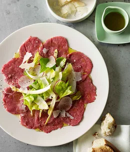 Organic beef carpaccio with Piedmontese vegetables