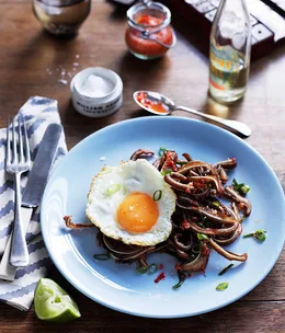 Pigs’ ears with chilli, lime and fried egg