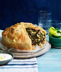 Country-style feta and pasta fillo pie