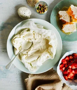 Homemade yoghurt with strawberry and watermelon salad