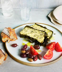 Yoghurt baked in vine leaves with dill and parsley
