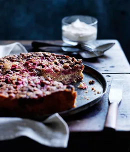 Rhubarb and strawberry buckle