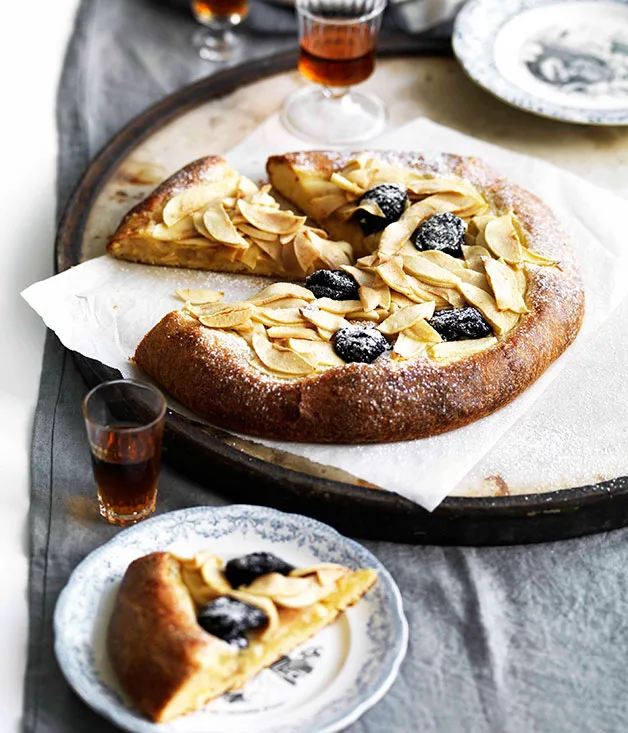 Apple and prune brioche tart