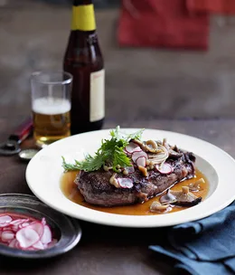 Wagyu steaks with soy-braised mushrooms