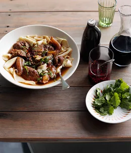 Hand-cut egg noodles in broth with beef shin and tendon