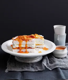 Peaches and cream meringue cake