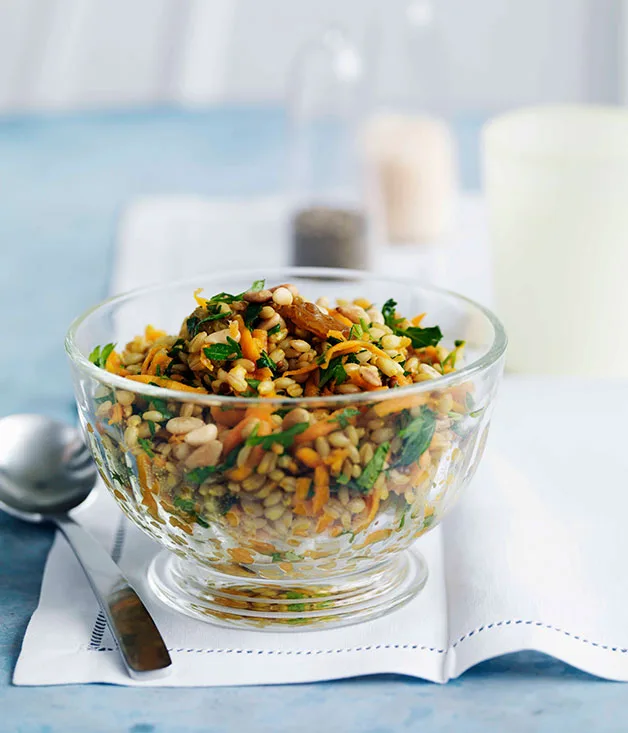Carrot and barley salad with dates and raisins