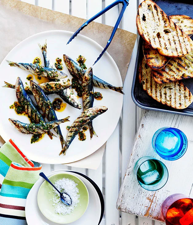 Grilled sardine crostini with chimichurri