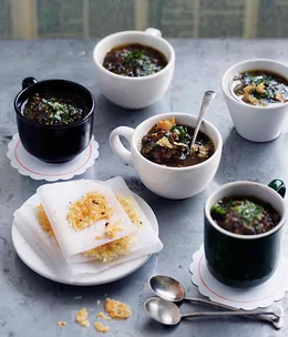 Lentil and radicchio brodo with parmesan crisps