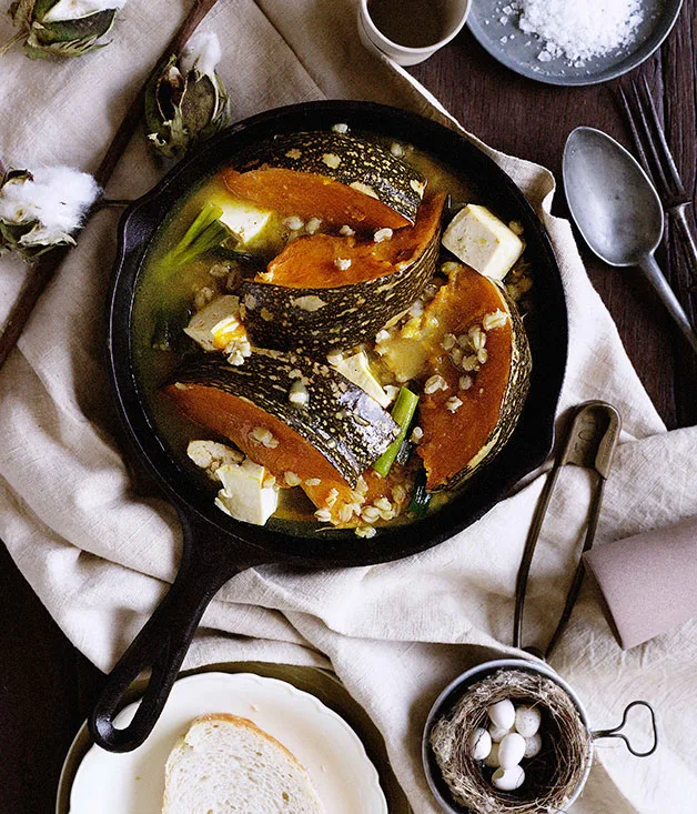 Pumpkin, pearl barley and miso braise