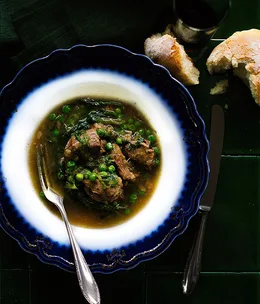 Lamb with anchovies and peas