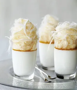 Milk pudding with labne, apricot and Turkish fairy floss