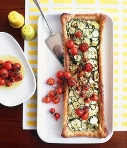 Zucchini and feta tart with roasted cherry tomatoes