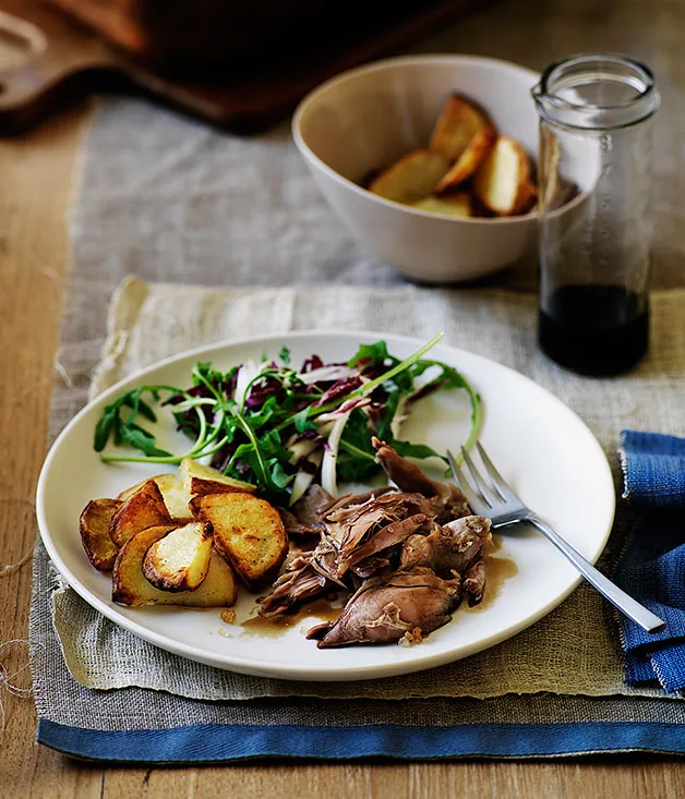 Salt-crust duck with saba