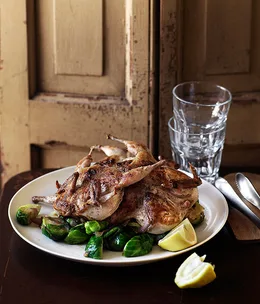 Grilled quail with sautéed brussels sprouts