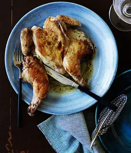 Pan-fried lemon and mascarpone spatchcock