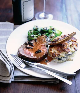 Rack of veal with truffle gravy, truffled scalloped potatoes and Brussels sprouts
