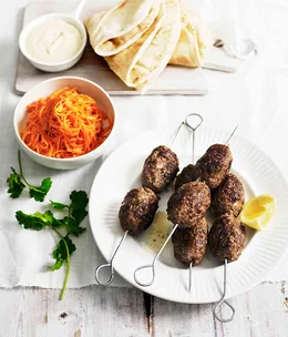 Spiced lamb köfte with warm carrot salad