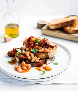 Beans and chorizo on toast