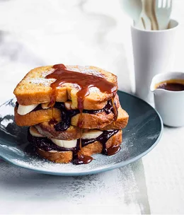 Chocolate and banana French toast with salted caramel