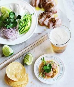 Kingfish, cucumber, jicama and pickled jalapeño tostadas