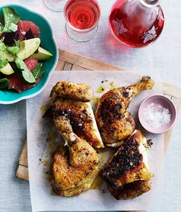 Spice-rubbed chicken with pink grapefruit and beetroot salad