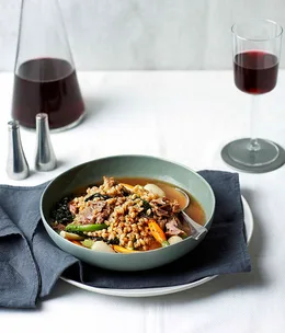 Braised pork cheeks with farro perlato