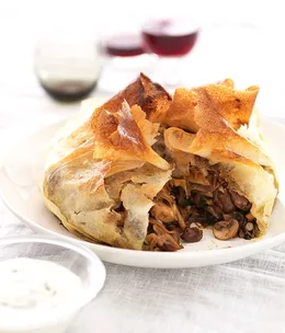 Baharat-spiced mushroom and silverbeet pie