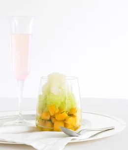 Rockmelon with Moscato-mint and honeydew granita