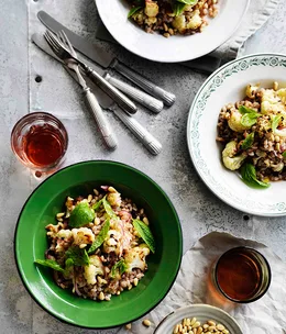 Roast cauliflower and farro salad with agrodolce dressing