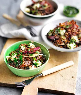 Mushroom, lentil and pickled onion salad