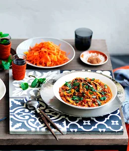 Tagine of baby squid with red pepper and tomato