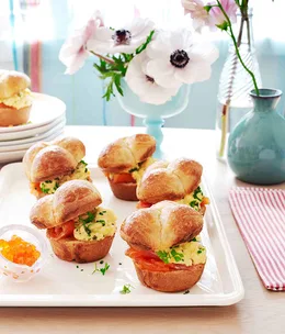 Brioche rolls with scrambled egg and citrus-cured ocean trout