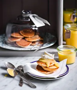 Drop scones with lemon curd and clotted cream