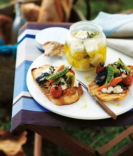 Marinated goat’s cheese with summer vegetables