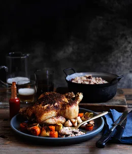 Spice-crusted chicken with dirty rice