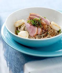 Duck and sea scallop soba noodles