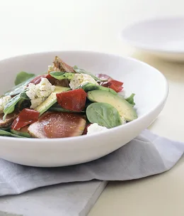 Spiced rare tuna, avocado and pickled beetroot salad